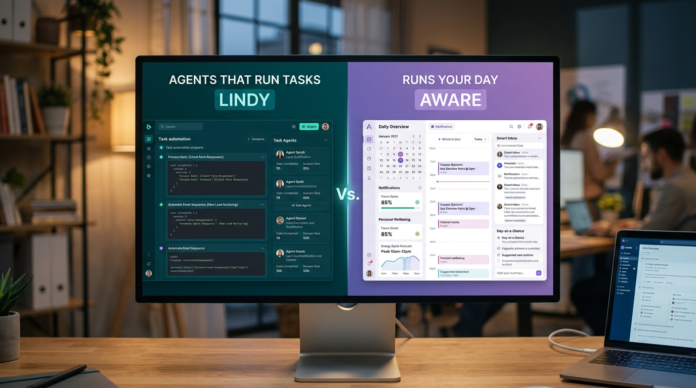 Lindy vs Aware: Agents That Run Tasks vs. Aware That Runs Your Day